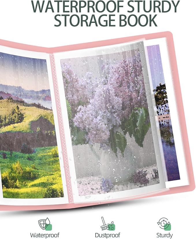 SXhyf A3 Diamond Painting Storage Book 16.5x12.1in for Display 60 Pages | 30 Pages Clear Sheet Protectors, Large Portfolio Folder for Artwork, Document, Organizer (Pink, A3-16.5 x 12.1 in) - Image 3