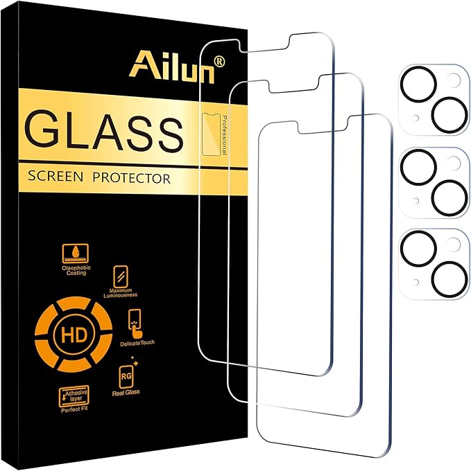 Ailun Screen Protector + Camera Lens Protector for iPhone 14, 3+3 Pack | 6.1 inch, Case Friendly, Tempered Glass Film, HD by Ailun