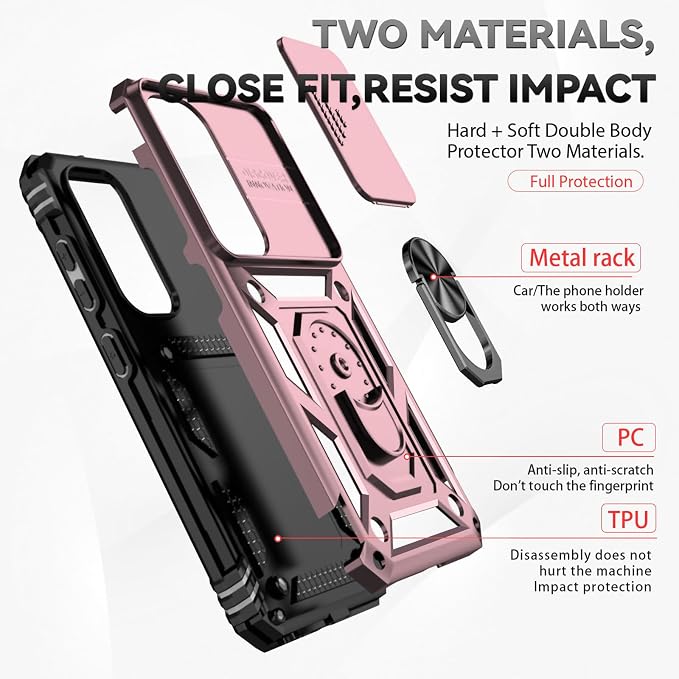 HNHYGETE for Galaxy S23 Plus Case with Screen Protector: [Military Grade 20ft. Drop Tested] Slide Camera Cover Ring Shockproof Protective Phone Case for - Samsung Galaxy S23 Plus (Rose Gold) - Image 5