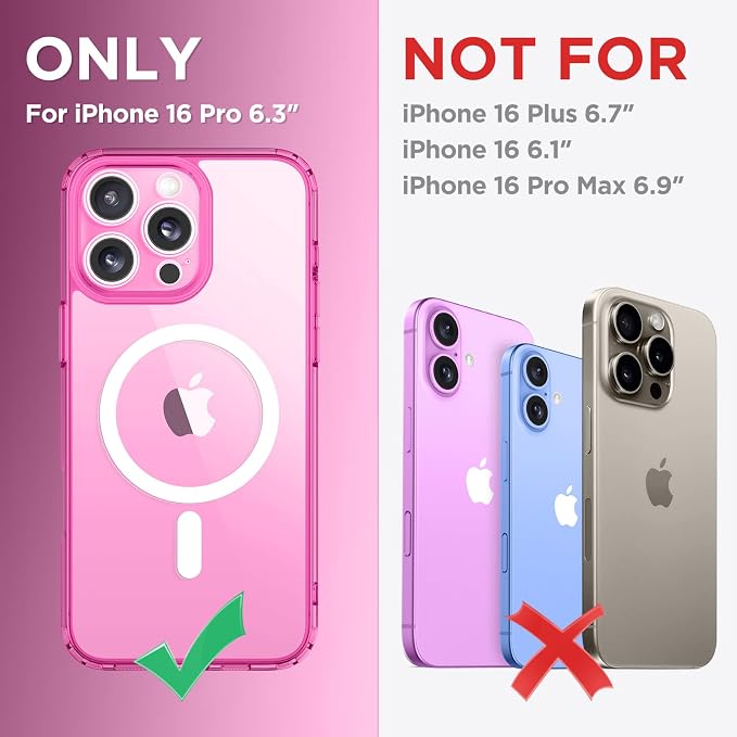 CAPRARO for iPhone 16 Pro Case, Compatible with MagSafe | Upgraded [Full Camera Protection] Protective Translucent Matte Women Girl Magnetic Phone Case Cover, Clear Neon - Image 2