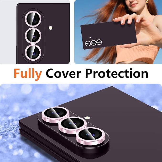 for Samsung Galaxy Z Fold 8 Ultra Camera Lens Protector, Individual Metal Ring Tempered Glass Lens Cover, [Strong Adsorption] Scratch Resistant Ultra-Thin HD Clear Lens Cover, 1 Set-Pink - Image 8