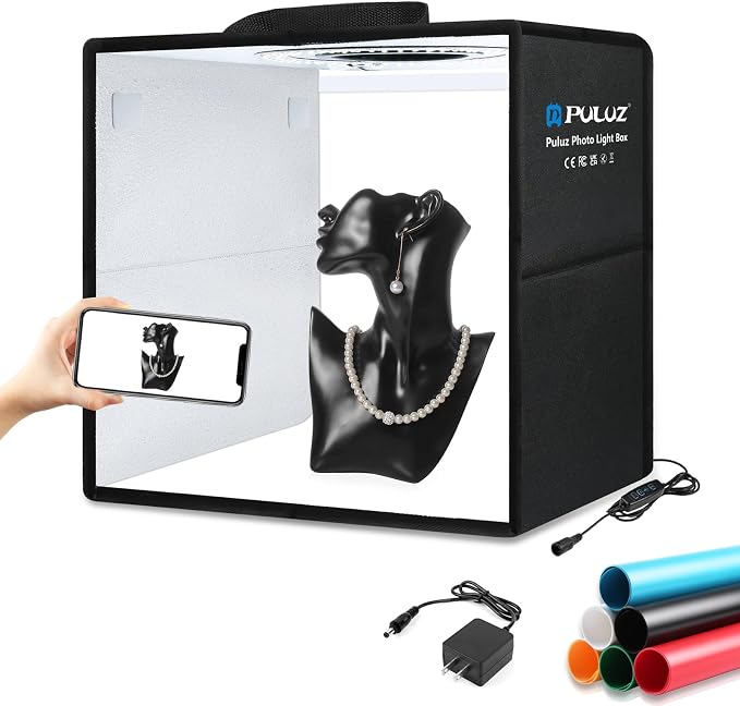 PULUZ Light Box Photography, 12"x12" Professional Dimmable Shooting Tent Kit with CRI >95 White Lighting 120 LEDs Lights + 6 Photo Backdrops for Product Display by PULUZ