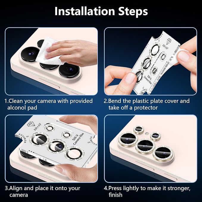 for Samsung Galaxy S26 Ultra Camera Lens Protector, Individual Metal Ring Tempered Glass Lens Cover, [Strong Adsorption] Scratch Resistant Ultra-Thin HD Clear Lens Cover, Titanium Gold Diamond - Image 7