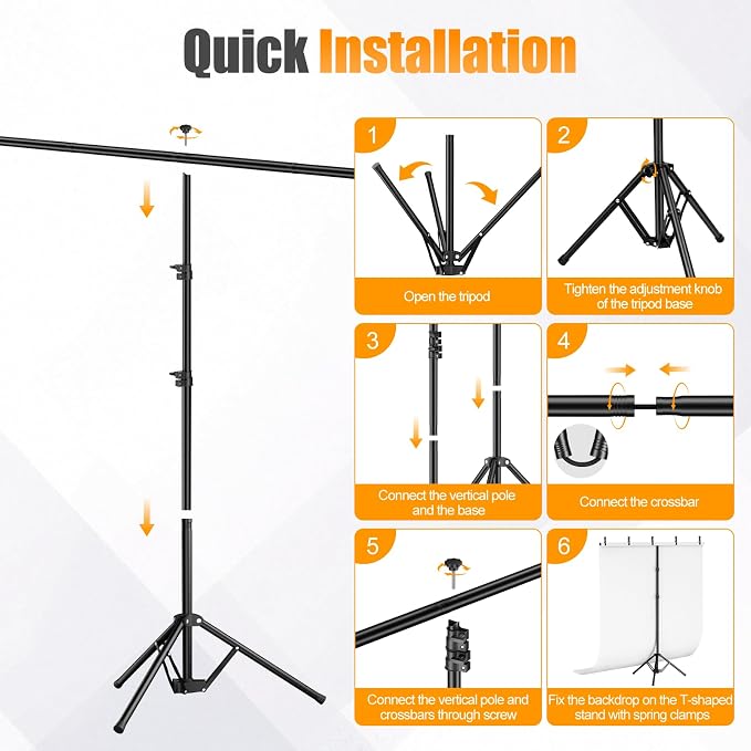 White Photo Backdrop with 5x6.5ft T-Shaped Stand for Photoshoot | 5x7ft Portable White Backdrop Stand Kit with Carrying Bag, 5 Strong Spring Clamps for Baby Shower Portrait Live Streaming - Image 8