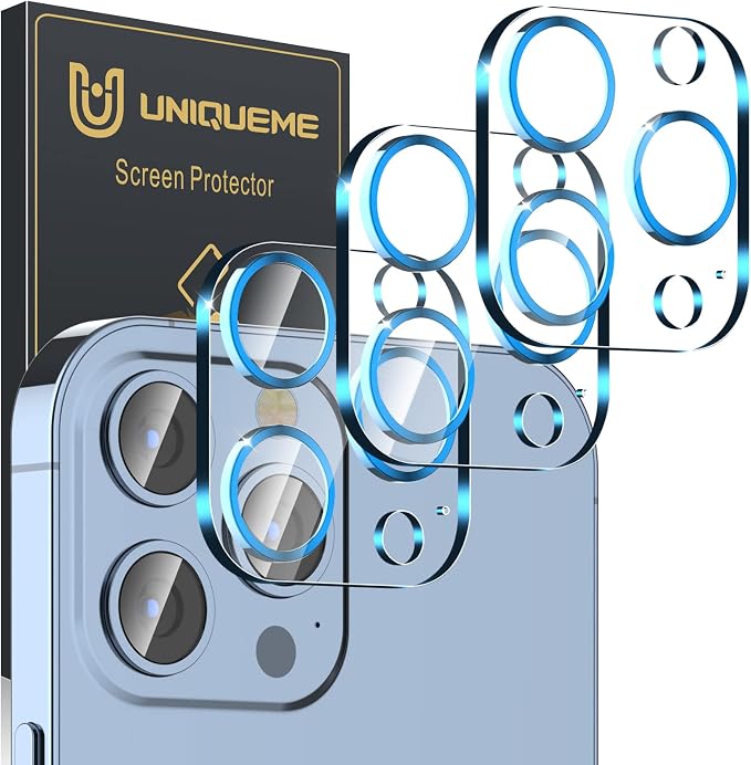 UniqueMe 3 Pack Lens Protector for iPhone 13 Pro/Pro Max 6.1/6.7"-Blue | Tempered Glass, Case Friendly, New version, Scratch-Resistant, Easy Installation, Blue by UniqueMe