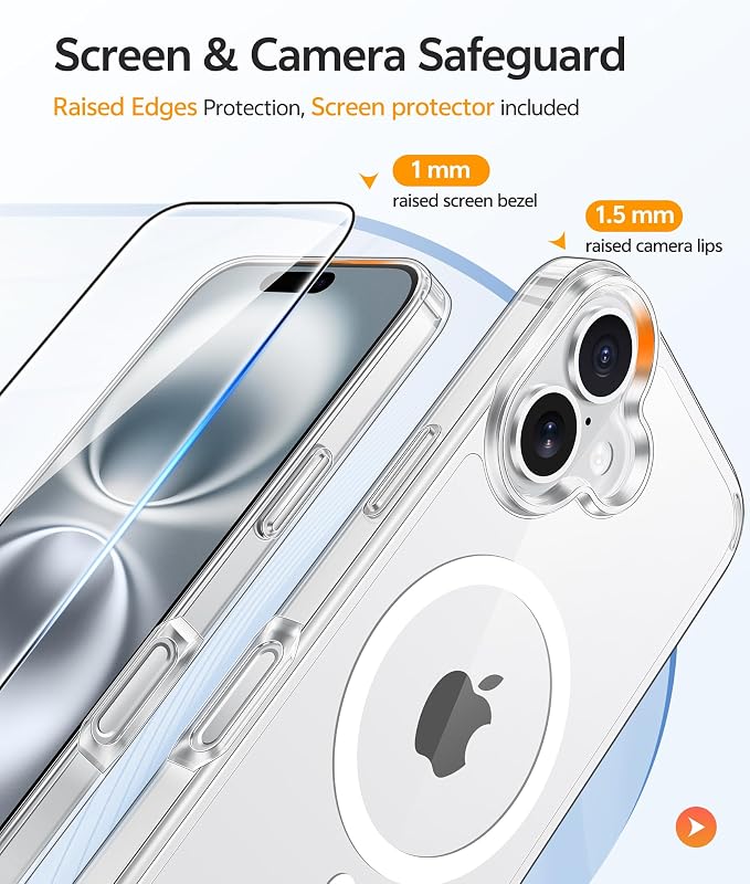 FNTCASE for iPhone 16 Case Clear,Fit for Magsafe, Screen Protector | Anti Yellowing Magnetic Back, 14FT Military Grade Drop Protection, Shockproof Protective Phone Cover, Transparent - Image 4