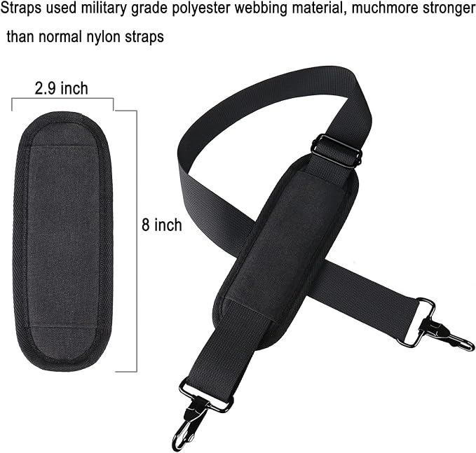 Shoulder Strap 56 Inch,Universal Adjustable Shoulder Belt Shoulder Strap | Replacement Shoulder Strap with Metal Hooks for Briefcase, Laptop Messenger Crossbody Bag, Luggage Duffel Camera, Black - Image 4