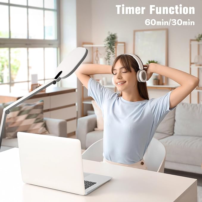 Eye-Care Desk Light for Video Calls Home Office-White | 15W LED Desk Lamp with CRI 97.8 Memory & Timer Function, 1200LM Dimmable Computer Light for Conference, Reading, Study - Image 6