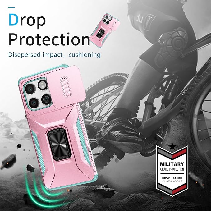 for Moto Edge 2025 Case,with Sliding Camera Lens Cover,HD Screen Protector,360° Rotating Kickstand,AYMECL Military-Grade Shockproof Protective Cover for Motorola Moto Edge 2025,Pink+Turquoise - Image 7