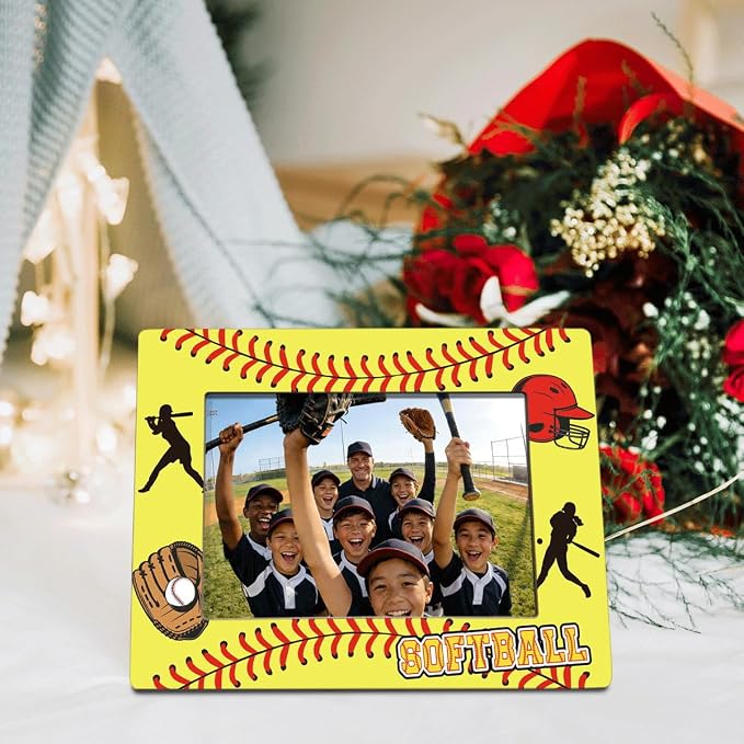Softball Picture Frame, Sports Themed Photo Frame for 4x6 Inches Photos, Tabletop Display Frames for Team Players and Coaches, Gift to Softball Lover, Home Office Decor - Image 3