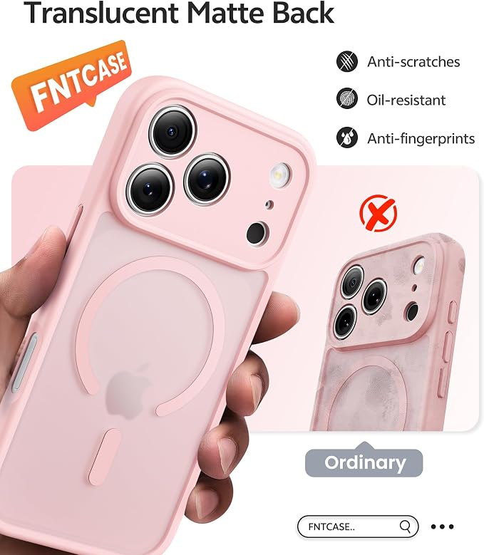 FNTCASE for iPhone 17 Pro Max Case, Fit for Magsafe, Screen Protector | Full Camera Protection, Translucent Matte, 14FT Military Grade Drop Proof, Shockproof Protective Phone Cover, Light Pink - Image 7