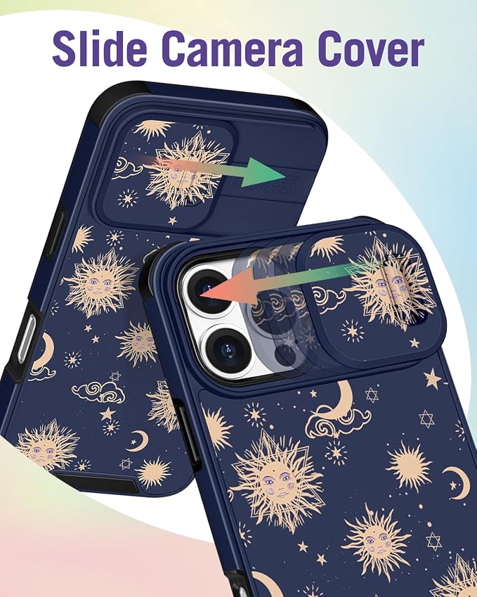 Buleens for iPhone 16 Pro Case 6.3 Inch - with Ring Stand & Camera Cover Aesthetic Cute Designed for Women Girls Girly Kawaii Sun Moon Stars Unique Phone Case for iPhone 16 Pro Compatible with Magsafe - Image 3
