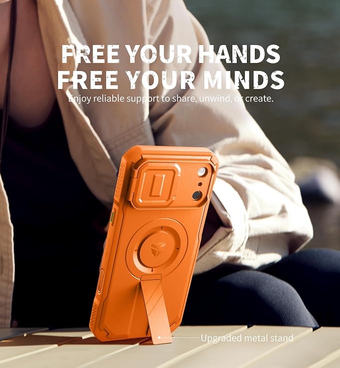 Dexnor for iPhone 17 Pro Max Case, [Built-in Flip Camera Cover & Camera Control Cover & Kickstand], Compatible with MagSafe, Heavy-Duty Rugged Shockproof Magnetic Phone Cover, 6.9 inch Orange - Image 3