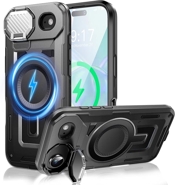 Camera Stand Case for iPhone 17 Air, [Compatible with MagSafe] [Lens Cover] 2025 Version Military Grade Protective Soft Case for iPhone 17 Air 6.5 inch Men Women, Black by WASTROYAL