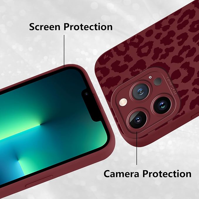 Cute Burgundy Cheetah Print Phone Case for iPhone 13 Pro 6.1" | Aesthetic Leopard Pattern Design Cover Full Camera Lens Protective Shockproof Soft Slim TPU Funda for Women Girls - Image 5