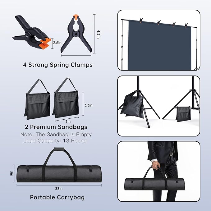 Backdrop Stand, 7.5x10 FT Adjustable Photography Background Stand Kit for Parties Photo Video Wedding - Image 5