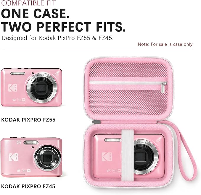 Camera Carrying Case for KODAK PIXPRO FZ55/ FZ45 Digital Camera | Camera Storage Case. Hard Protective Bag With Mesh Pocket Fits Batteries Cable Memory Card Card Reader, Pink - Image 2