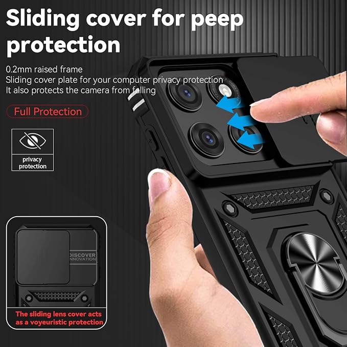 SunStory Compatible with Motorola Moto Edge 2026 Case with HD Screen Protector & Slide Camera Cover & Rotated Ring Kickstand, [Military-Grade] Phone Case for Moto Edge 2026,Black - Image 3