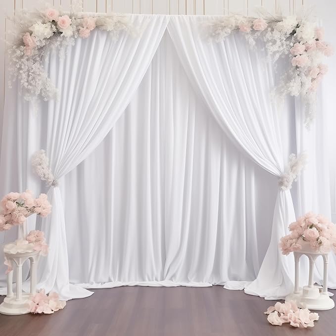 White Backdrop Curtains 10 Panels, 10 Feet Wrinkle-Free Polyester Photography Backdrop Drapes for Wedding Baby Shower Party Background Backdrop Stand- 10FTX40FT - Image 6