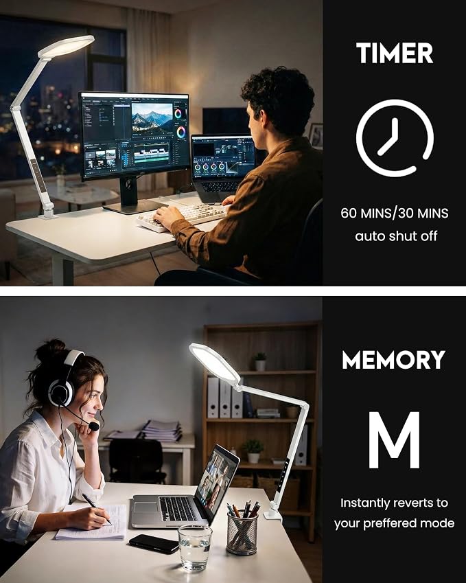 Video Conference Lighting for Computer, Zoom, Video Recording,White | 15W Desk Ring Light with C- Clamp, Swing Arm, Remote, Memory & Timer CRI 97.8, Video Lighting for Webcam,Streaming, Podcast - Image 7