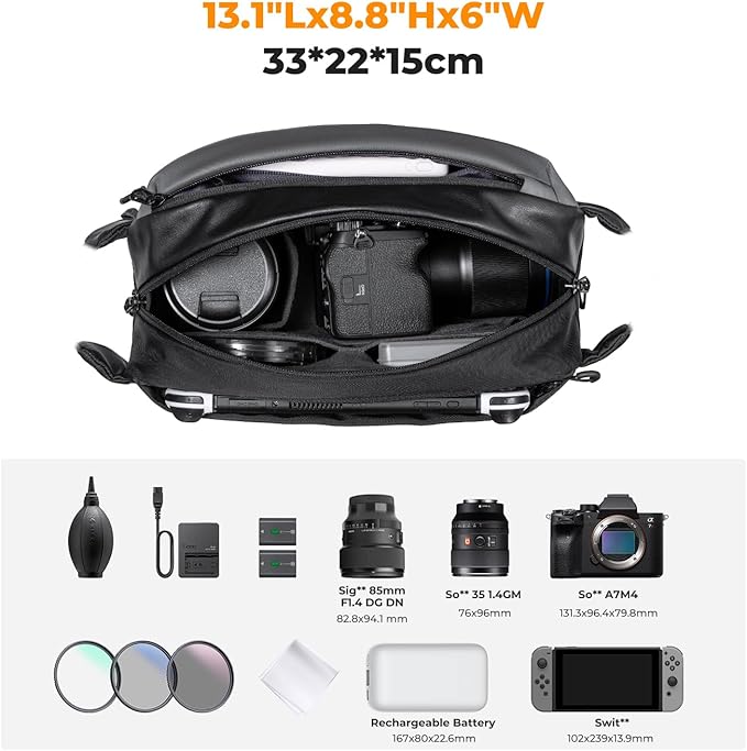 K&F CONCEPT 2 in 1 Camera Sling Bag, Everyday Shoulder Bag | Multifunction Photography Compact Crossbody DSLR Portable Bag, Compatible for Canon/Nikon/Sony, BS01 - Image 2