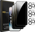 Romkasi 3 Pack Privacy Screen Protector for iPhone 14 Pro 6.1 Inch with 3 Pack Camera Lens Protector, Anti Spy Tempered Glass Film, Anti-Scratch, Touch Sensitive, Case Friendly by Unknown