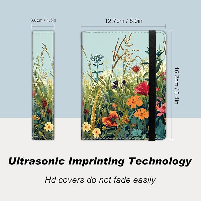 DEGDFSGR Small Photo Album 4x6 60 Pockets 120 Photos - Adventure Book Baby Photo Albums Photo Books for 4X6 Pictures Memory Book with Black Elastic Band for Photo Storage, A Grassy Field With Flowers - Image 2