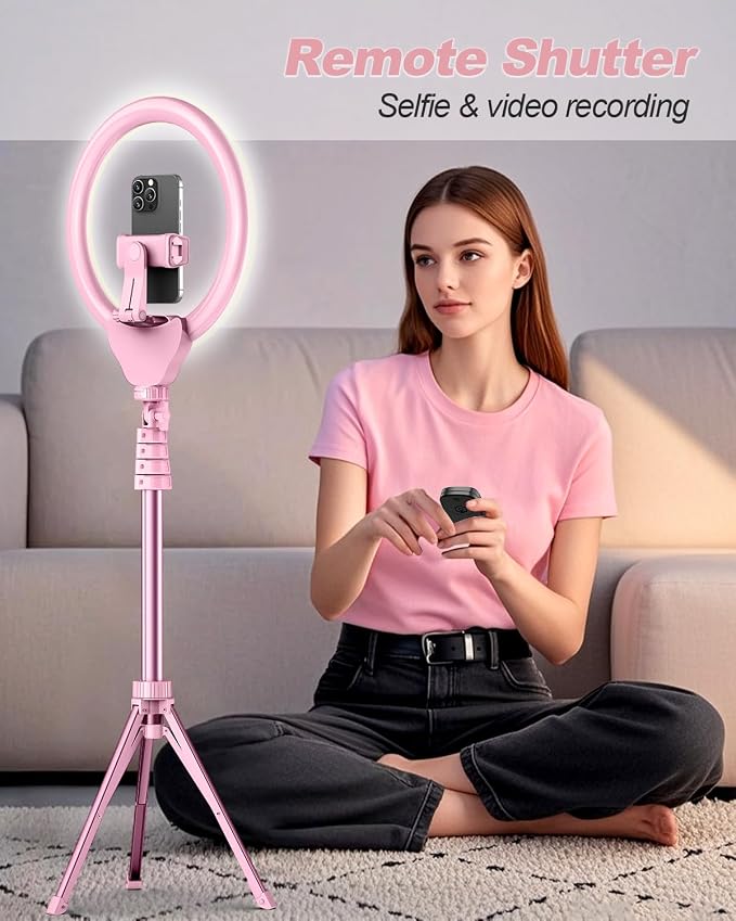 UBeesize 12'' LED Ring Light with 62'' Tripod Stand, Selfie Ring Light for Video Recording, Live Streaming, TikTok & YouTube, Compatible with iPhone & Android (Pink) - Image 6