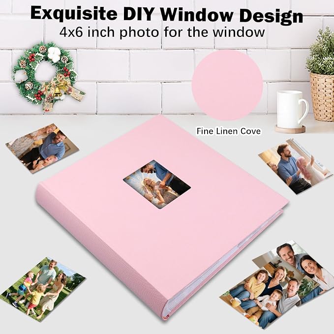 Photo Album 4x6 Vertical 600 Photos with Writing Space, Pink | Linen Cover, Acid-Free Pages, Clear PP Pockets, Memo Writing Space, Front Display Window, Family, Wedding & Travel Memories - Image 6