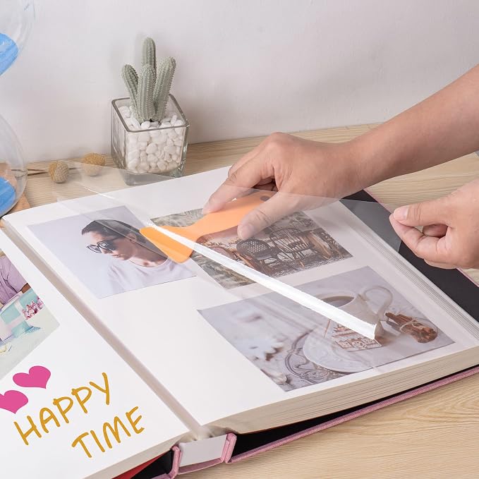 Large Photo Album Self Adhesive 4x6 8x10 10x12 Scrapbook Magnetic Album DIY Scrapbook Length 13 x Width 12.8 (Inches) 120 Sticky Pages Linen Cover DIY Photo Album(Pink) - Image 2