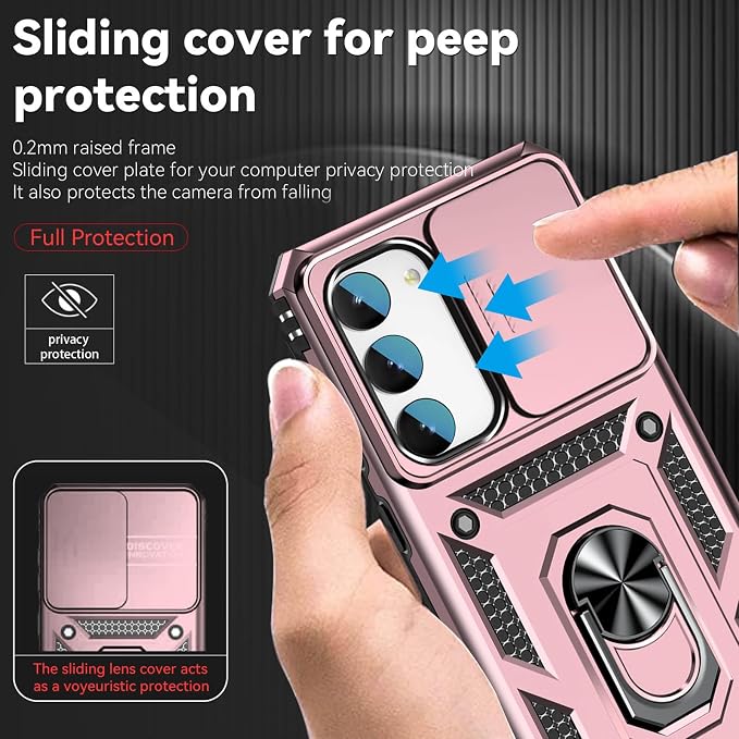 HNHYGETE for Galaxy S23 Plus Case with Screen Protector: [Military Grade 20ft. Drop Tested] Slide Camera Cover Ring Shockproof Protective Phone Case for - Samsung Galaxy S23 Plus (Rose Gold) - Image 4