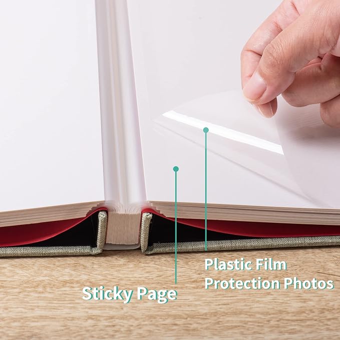 Photo Album Self Adhesive 3x5 4x6 5x7 6x8 8x10 8.5x11 11x10.6 Magnetic Scrapbook Album DIY Length 11x10.6 Inch 40 Pages Linen Cover DIY Photo Album with A Metallic Pen and DIY Accessories(Grass Green) - Image 4