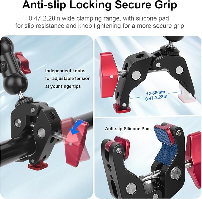 Super Clamp Mount with 360°Ballhead Magic Arm,Universal Mount with Quick Release Adapter for DSLR Camera,Led Lights,Action Cameras,and More - Image 4