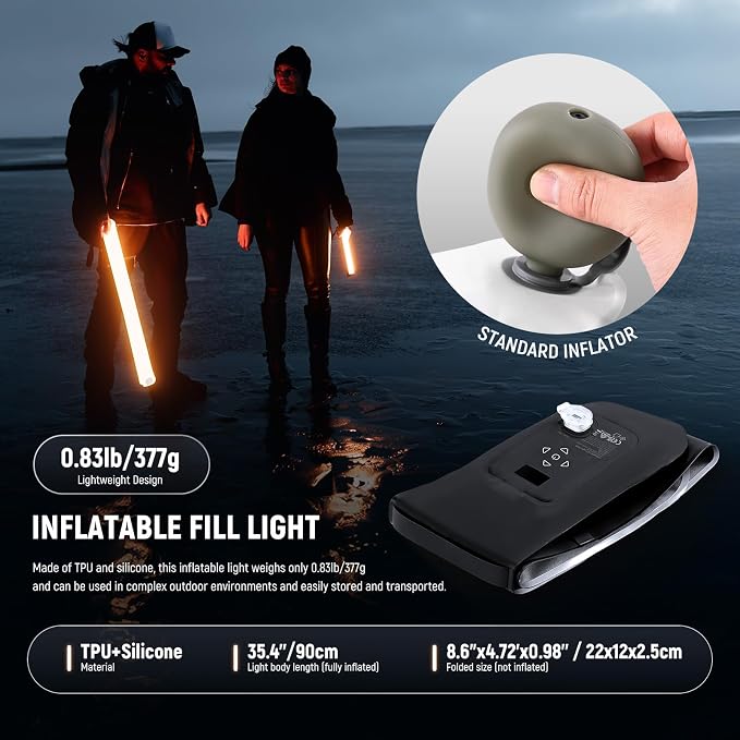 NEEWER Basics 30W Handheld RGB Fill Light 35.5"/90cm, Inflatable, GC30C | 3000Lux 2700-6500K, CRI95, 5000mAh, Type C 45W in/30W Out, Studio Photography Video Recording Streaming Portable TPU Lighting - Image 6