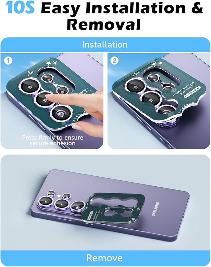 CloudValley for Samsung Galaxy S26 Ultra Camera Lens Protector Bling | 9H Tempered Glass + Aluminum Alloy Lens Protective Ring [Glitter Decoration] Ultra-HD Individual Lens Cover,Glitter Purple - Image 6