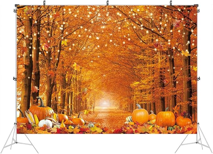 12x8FT Fall Photo Backdrop for Photography Thanksgiving Day Friendsgiving Autumn Forest Scenery Maple Leaves Background Pumpkin Party Decorations Banner Photo Props - Image 3