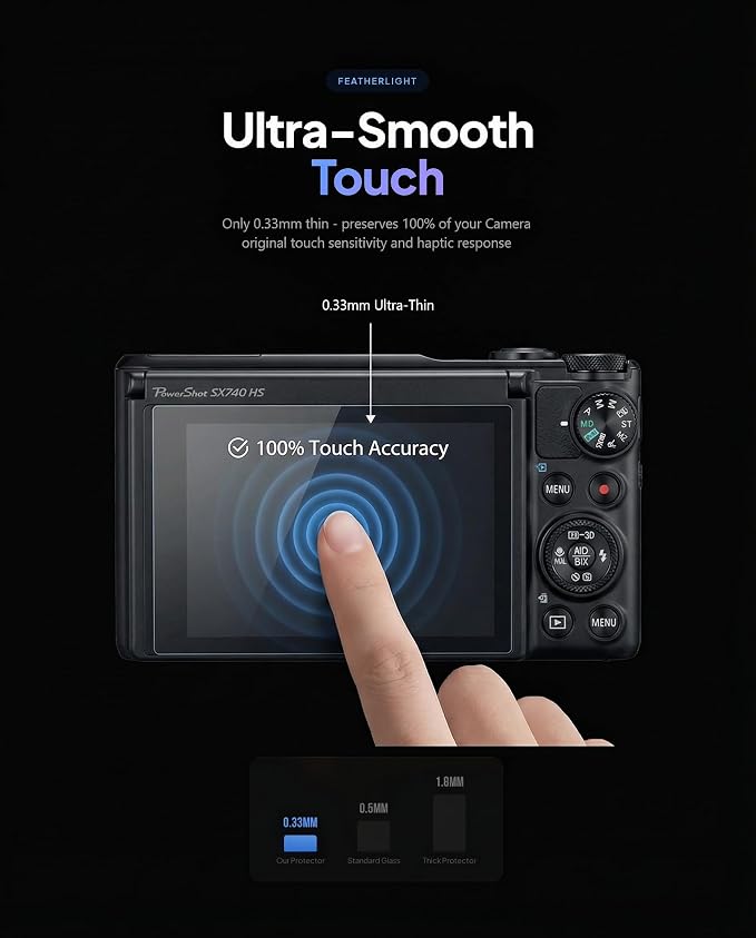 Screen Protector for Canon PowerShot SX740 HS/SX730 HS, 9H Glass | 3-Pack + ABS Box. 9H Hardness, Anti-Scratch, Anti-Bubble, HD Clarity, Anti-Fingerprint, Anti-Glare, Easy Install - Image 7
