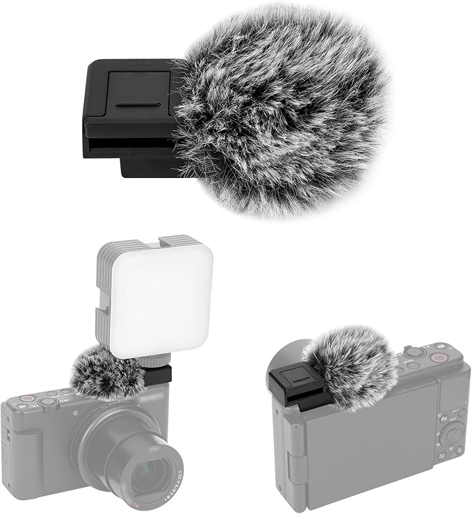 JJC Cold Shoe Wind Muff for Sony ZV-E10 II ZVE10 ZV-1F ZV-1 II ZV-E1, Black | Furry Windshield Wind Shield, Microphone Puff, Shoe Adapter Mount Holder for LED Light Mic Attachment, Vlogging Accessories by JJC