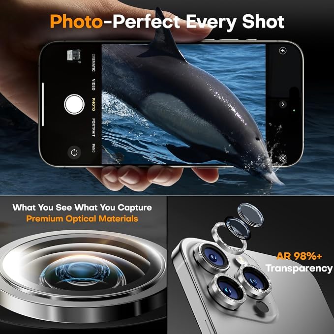 Camera Lens Protector for iPhone 17 Pro Max/17 Pro- Glitter Silver | 9H Tempered Glass, Metal Individual Camera Cover, Accessories, Anti-drop, Case Friendly, HD Clear, Anti-Scratch - Image 4