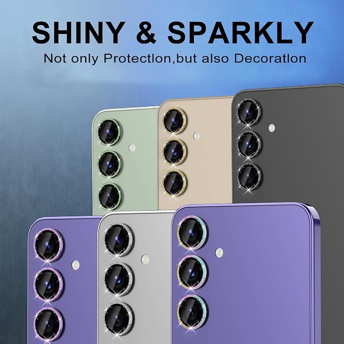 for Samsung Galaxy S24 Plus Camera Lens Protector, Individual Metal Ring Tempered Glass Lens Cover, [Strong Adsorption] Scratch Resistant Ultra-Thin HD Clear Lens Cover, 1 Set-Colorful Sparkly - Image 7