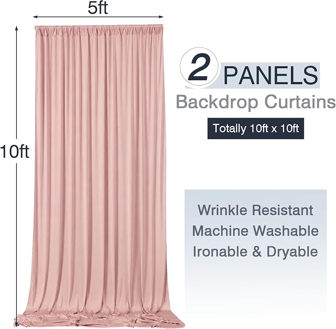 10x10ft Wrinkle Free Dusty Pink Backdrop Curtains for Parties, 2 Panels 5x10ft Silky Polyester Photo Backdrop Drapes Back Drop Cloth Drapery for Wedding Birthday Photography Background - Image 5