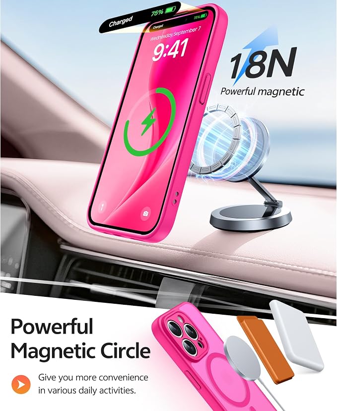 FNTCASE for iPhone 14 Pro Max Case, Fit for Magsafe, Glass Screen Protector | Full Camera Protection, Translucent Matte, 14FT Military Grade Drop Proof, Shockproof Protective Phone Cover, Hot Pink - Image 3