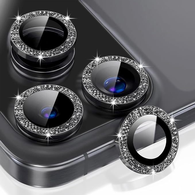 2 Set Camera Lens Protector for iphone 17 Pro Max/17 Pro,Ultra HD 9H Tempered Glass Camera Protector,Anti Scratch Women Girls Shiny Camera Cover for iphone 17 ProMax/17 Pro,Glitter Black by Unknown