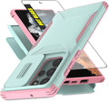 for Galaxy S22 Ultra Case with 1 HD Screen Protector & Slide Camera Cover [Military-Grade] Phone Case Heavy Duty Rugged Shockproof Protective Cover for Samsung Galaxy S22 Ultra(Cyan/Pink) by AWZHYDT