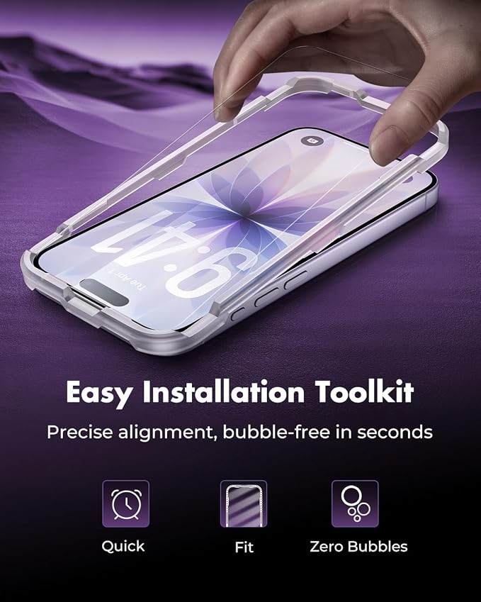 UNBREAKcable iPhone 17 Screen Protector & Camera Lens Protector | Upgraded Dual-Tempered Glass with Military-Grade 9H Hardness, 3-Pack,HD Clarity, Anti-Fingerprint, Case Friendly, Fits 6.3'' - Image 9