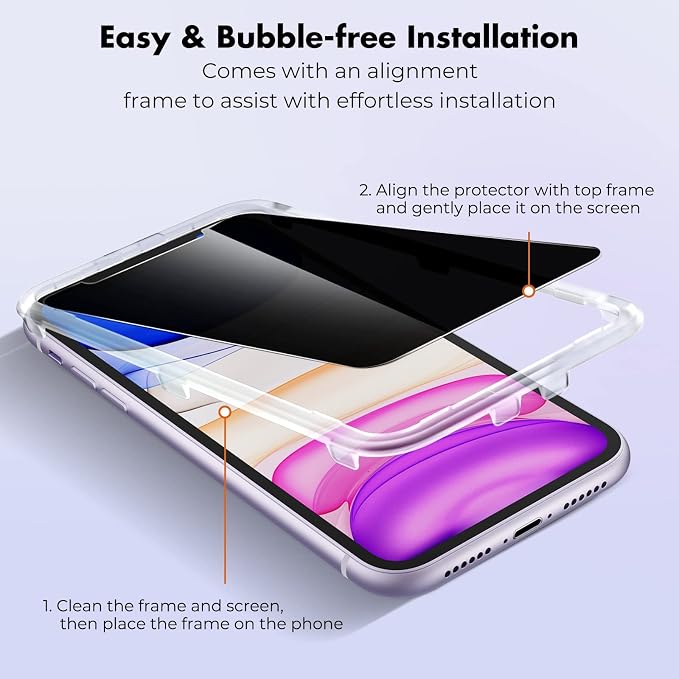 UNBREAKcable Privacy Screen Protector for iPhone 11/XR, 2-Pack | True 28° Anti-Spy, Shatterproof Tempered Glass, 9H Hardness, Easy Install, Bubble-Free, Anti-Scratch, Case Friendly - Image 3