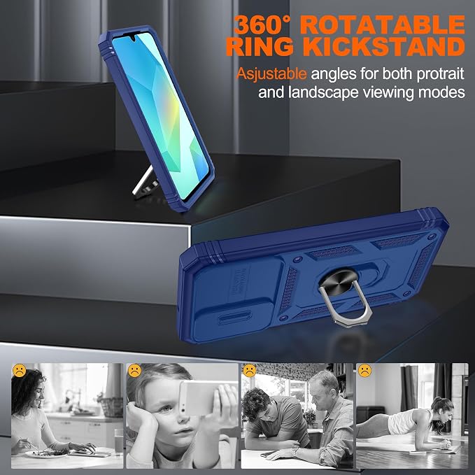 Gritup for Galaxy A16 5G Phone Case: Samsung-A16-Case with 2*Screen Protector, Magnetic Stand & Slide Camera Cover, Shock Proof Military-Grade para Galaxy A 16 Phone Cover, Blue - Image 7