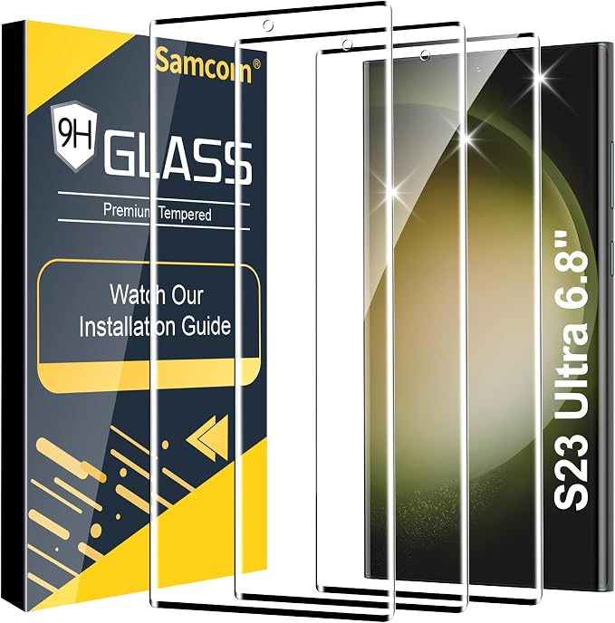 Samcorn 3 Pack Galaxy S23 Ultra Screen Protector, HD Clear Tempered Glass, Fingerprint Unlock, 3D Curved, Scratch Resistant, No Bubble for Samsung Galaxy S23 Ultra 5G Glass Screen Protector by Unknown