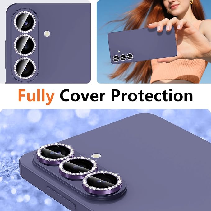 for Samsung Galaxy S26 Plus Camera Lens Protector, Individual Metal Ring Tempered Glass Lens Cover, [Strong Adsorption] Scratch Resistant Ultra-Thin HD Clear Lens Cover, 1 Set-Violet Diamond - Image 8
