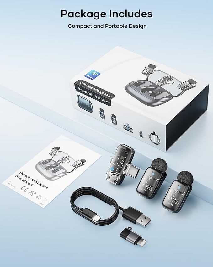 Mini 2 Wireless Lavalier Microphones for iPhone 15/16/17 & Android, 3-Level Noise Reduction, Plug & Play, 36H Battery with Charging Case, Wireless Lapel Mic for Video Recording, Vlogging - Image 9